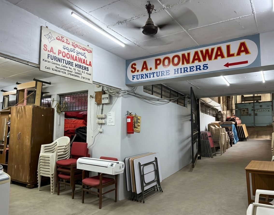 S.A. Poonawala Furniture Hirers showroom at Karan Centre, SD Road, Kalasiguda, Secunderabad
